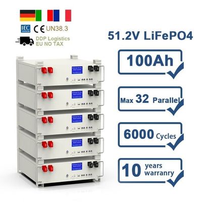 10 χρόνια εγγύηση 51.2V 5Kwh επαναφορτιζόμενο Lithium Ion Pack 100Ah LiFePO4 μπαταρία
