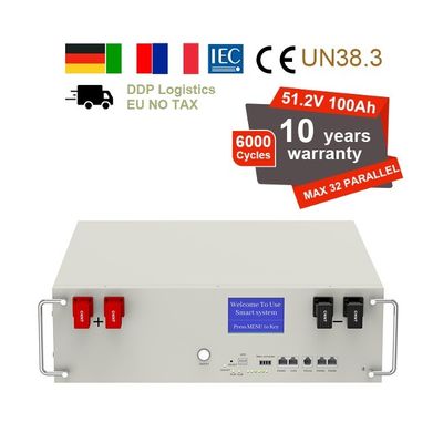 51.2V 100Ah 5kWh Lifepo4 πακέτο μπαταρίας με BMS υπηρετεί ράκ για την αποθήκευση ενέργειας στο σπίτι